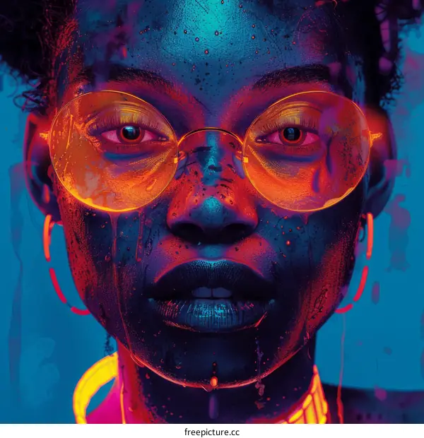 Portrait of a black woman wearing glasses with a colorful background
