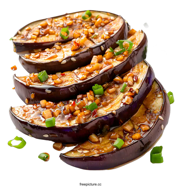 [Transparent Background PNG]Grilled eggplant slices with sesame seeds