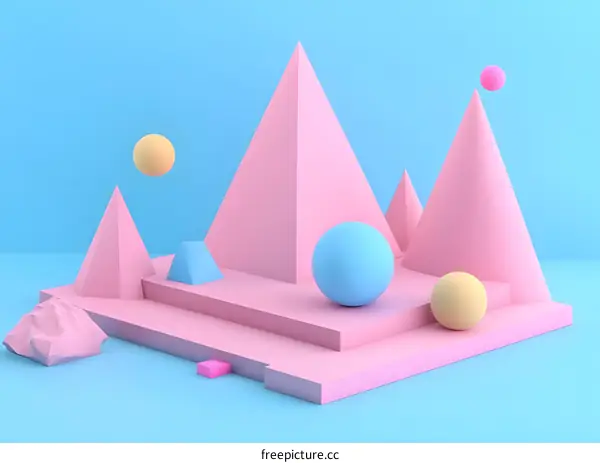 Abstract Geometric Shapes 3D Rendering Pastel Pink and Blue