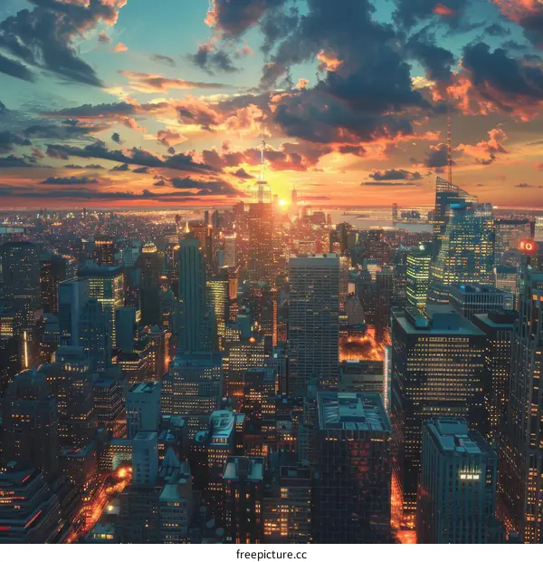 New York City Sunset Skyline View