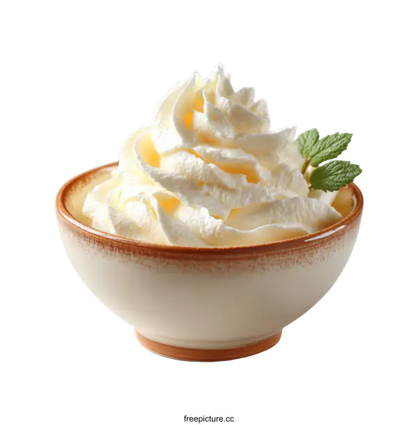 [Transparent Background PNG]Whipped Cream in a Bowl with Mint
