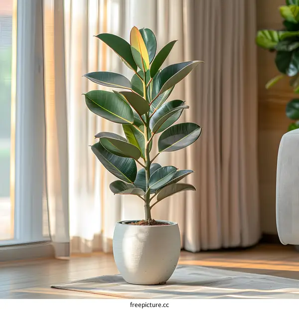 Ficus Lyrata Plant in a White Pot on a Rug