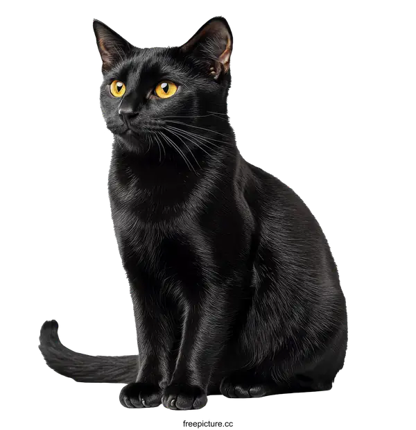 [Transparent Background PNG]Black Cat Portrait on White Background