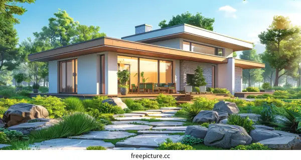 The beauty of modern house exterior design with natural landscape