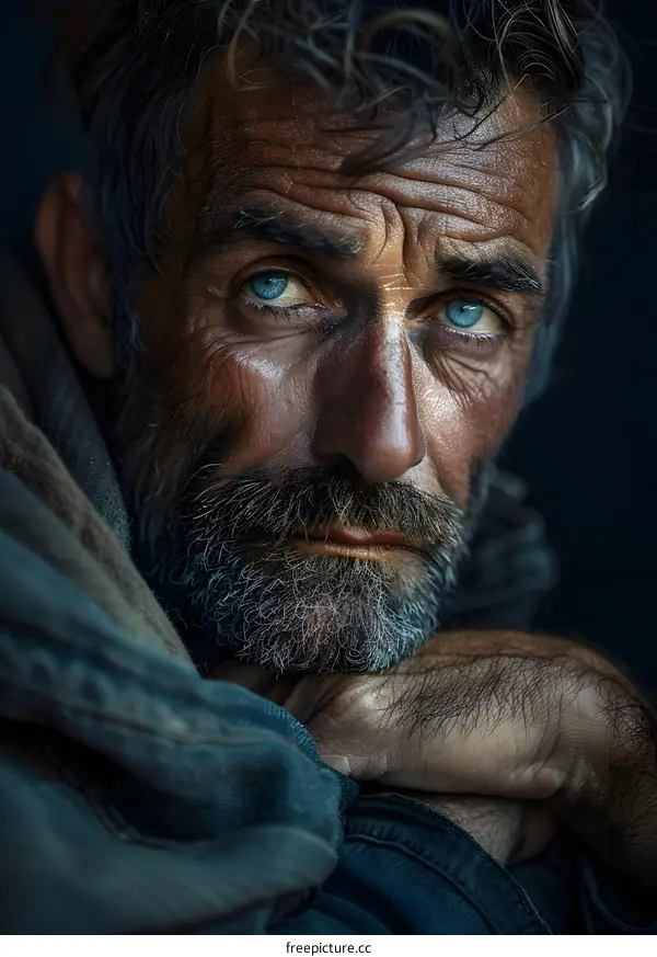 portrait of an old man with blue eyes
