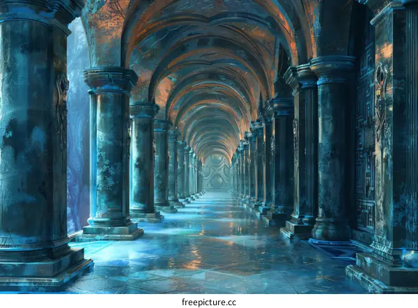 Glowing Crystal Corridor - Mystical Blue Stone Interior