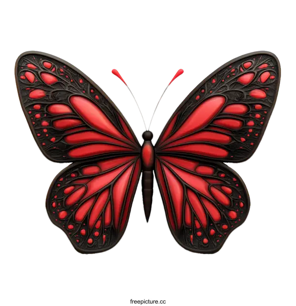 [Transparent Background PNG]Stunning 3D Red and Black Butterfly Illustration