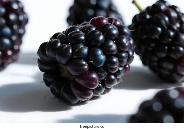 Juicy Blackberries with Dark Purple Skin on White Background