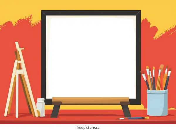 Blank Canvas Art Studio with Paint Brushes