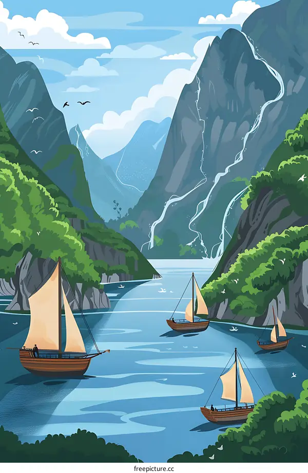 Sailboats on a Beautiful Day in a Fjord