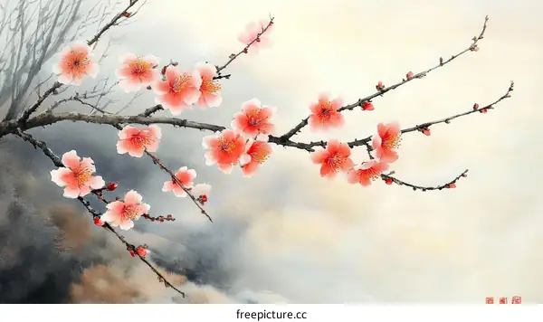 Beautiful Blossom Branches Watercolor Painting