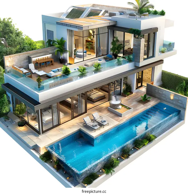 A modern house with a swimming pool