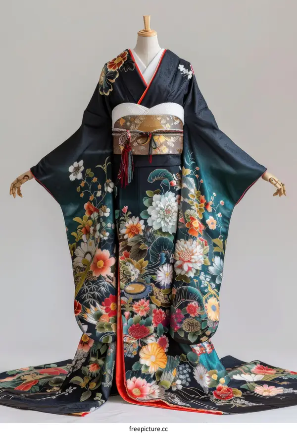 A woman wearing a kimono with a floral pattern