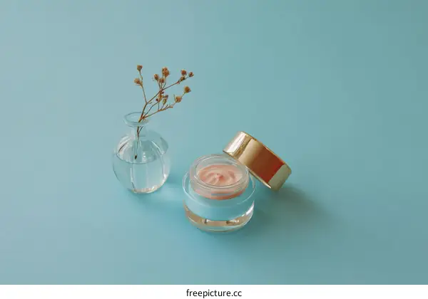 Natural Beauty Face Cream Jars on Light Blue Background