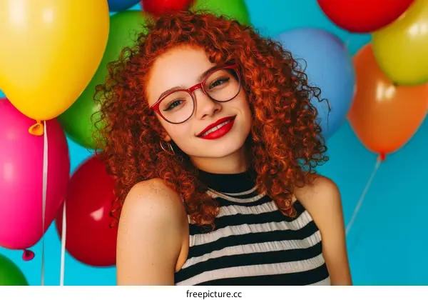 Happy Woman with Colorful Balloons