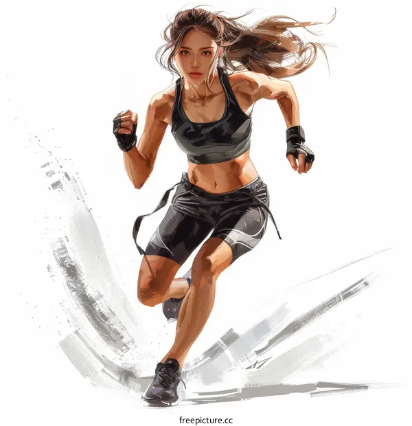 A young female athlete is running in a determined manner