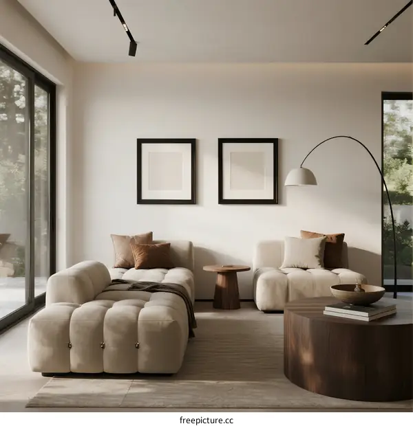 Modern Minimalist Living Room with Soft Furniture and Natural Light
