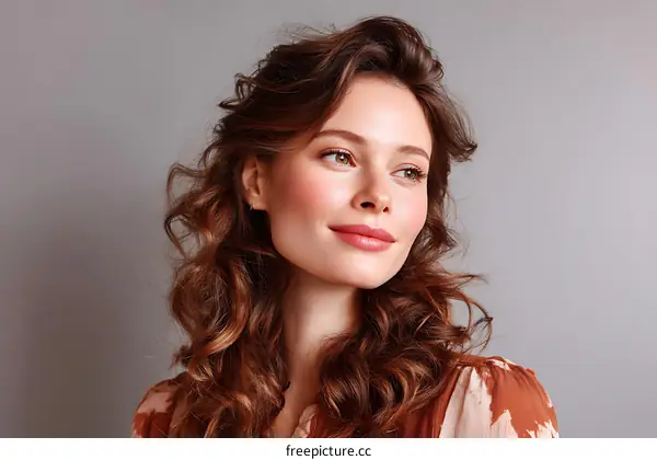 Beautiful Woman with Wavy Hair Portrait