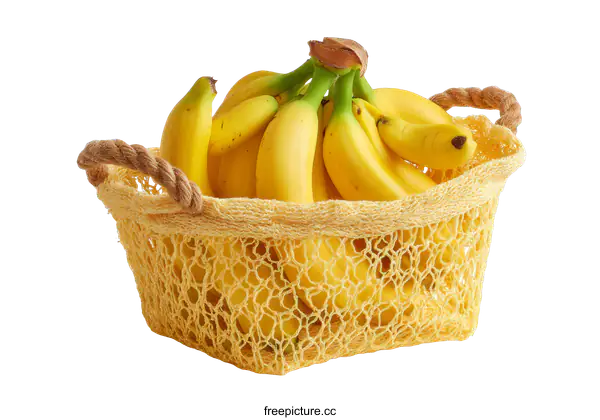 [Transparent Background PNG]Yellow Mesh Basket Filled with Bananas