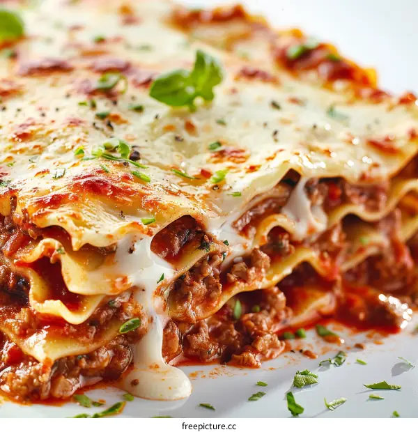 Classic Lasagna with Melted Cheese and Basil
