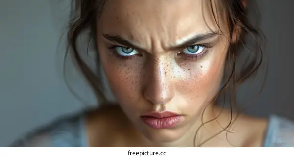 Close-up Portrait of a Woman with an Intense Expression