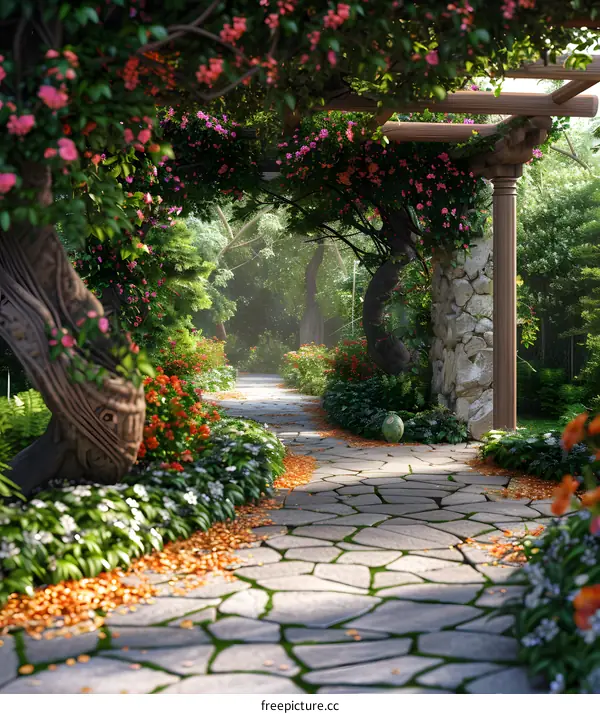 Stone path in a magical forest