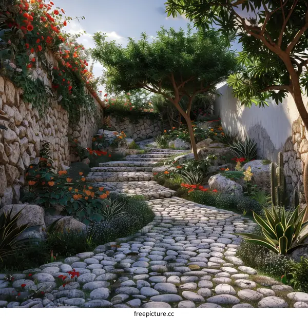 Cobblestone Garden Pathway: A Charming Stone Walkway