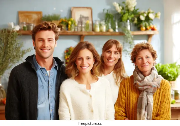 Happy Family Portrait in a Cozy Kitchen