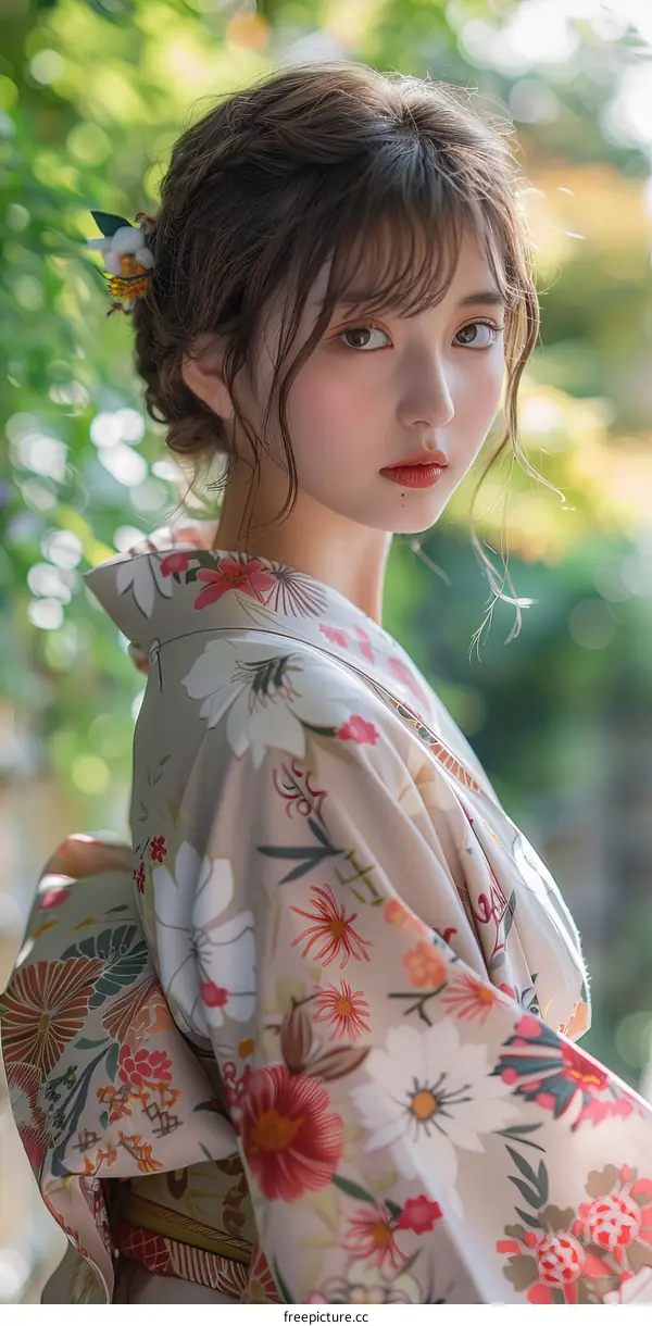 Beautiful Asian Woman in Traditional Japanese Kimono