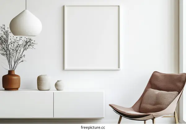 Modern Minimalist Living Room Mockup with Empty Frame