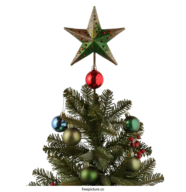 [Transparent Background PNG]Christmas Tree With Star Topper and Ornaments