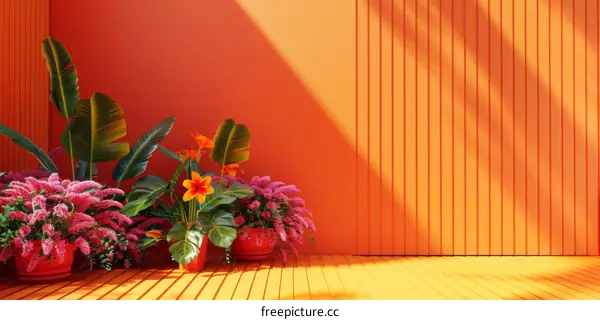 Vibrant Orange Interior Design with Tropical Plants