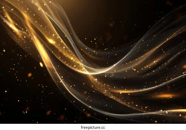 Golden particles flowing on black background