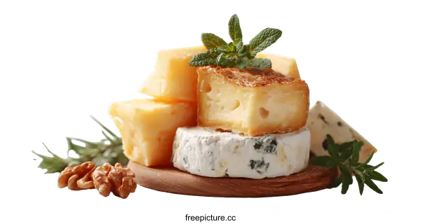 [Transparent Background PNG]Assortment of Cheeses with Herbs and Nuts