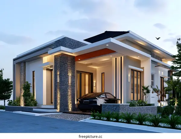 Modern House Design with Stone Wall Exterior