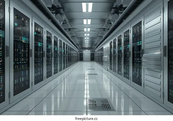 Modern Data Center with Rows of Server Racks