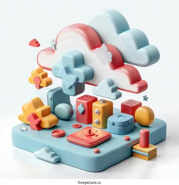 Colorful Game Controller Illustration Floating on Clouds