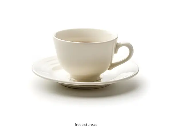 White Teacup and Saucer on White Background