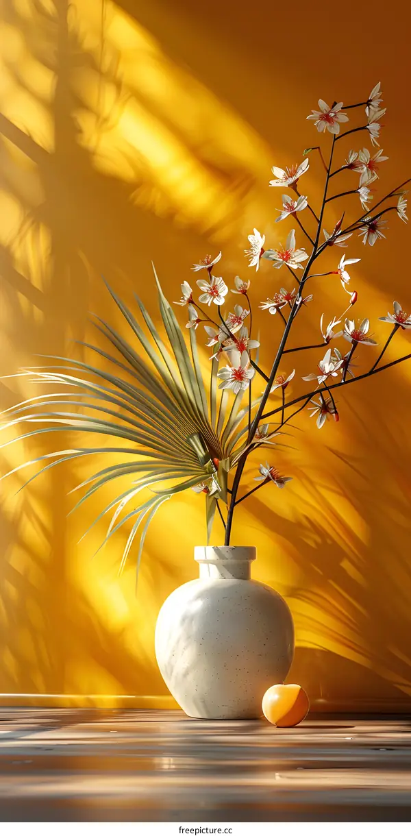 Still Life with Vase and Fruits under Sunlight