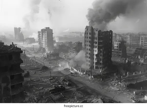The ruins of Grozny, the capital of Chechnya, after the Russian bombardment in 1994-1995
