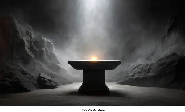 Dark Cave Scene with Stone Table