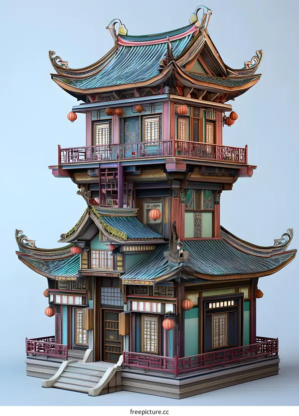 Traditional Chinese Style Architecture Building 3D Model Render