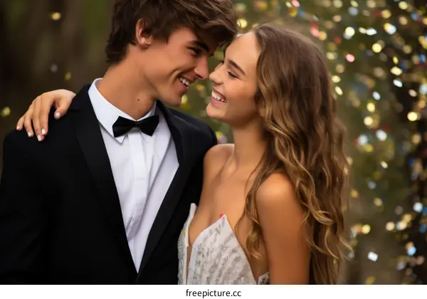 Happy newlyweds share a romantic moment