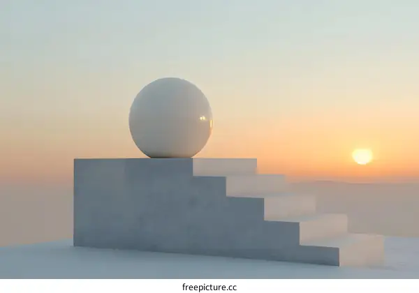 White Sphere on a Staircase at Sunset