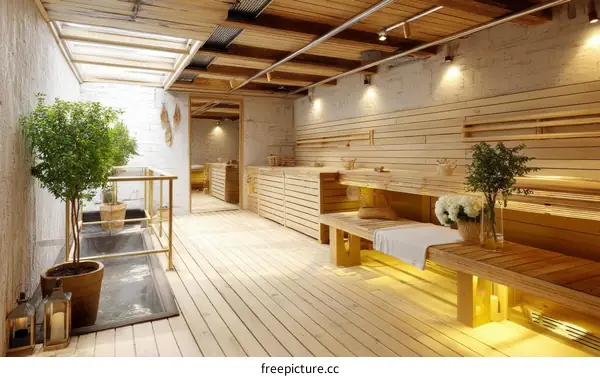 Modern Wooden Spa Relaxation Area with Natural Light