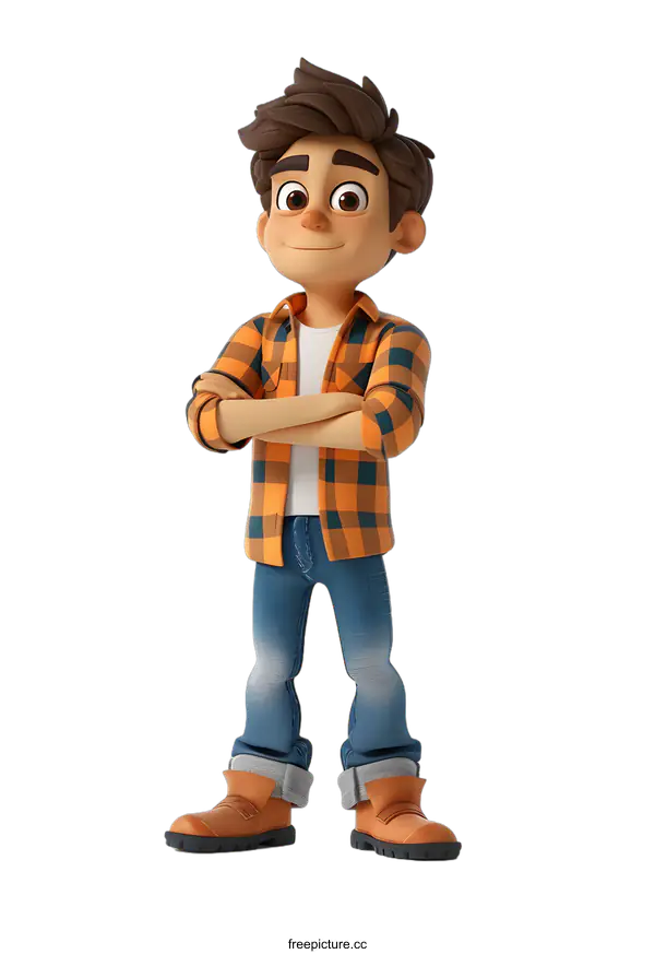 [Transparent Background PNG]Smiling Cartoon Boy Standing With Arms Crossed