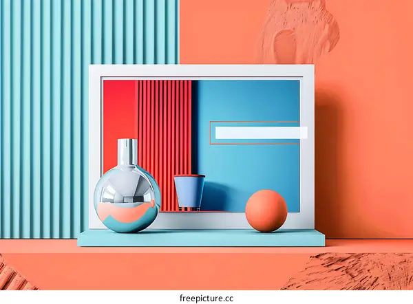 Abstract Minimalist 3D Render With Geometric Shapes And Pastel Colors