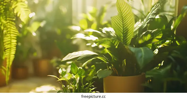 Green Plants in Pots with Sunlight