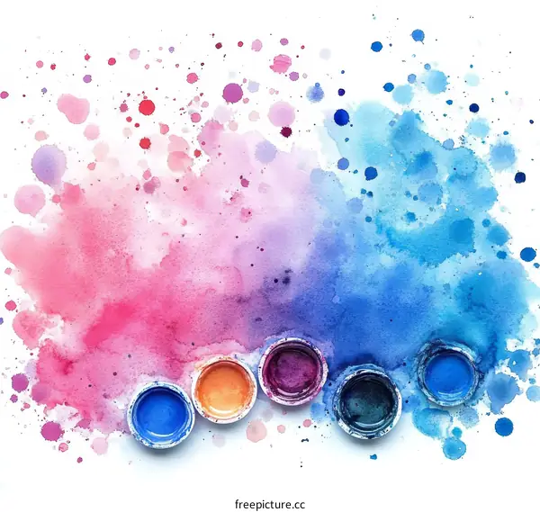 Colorful Watercolor Splatter Background with Paint Pots