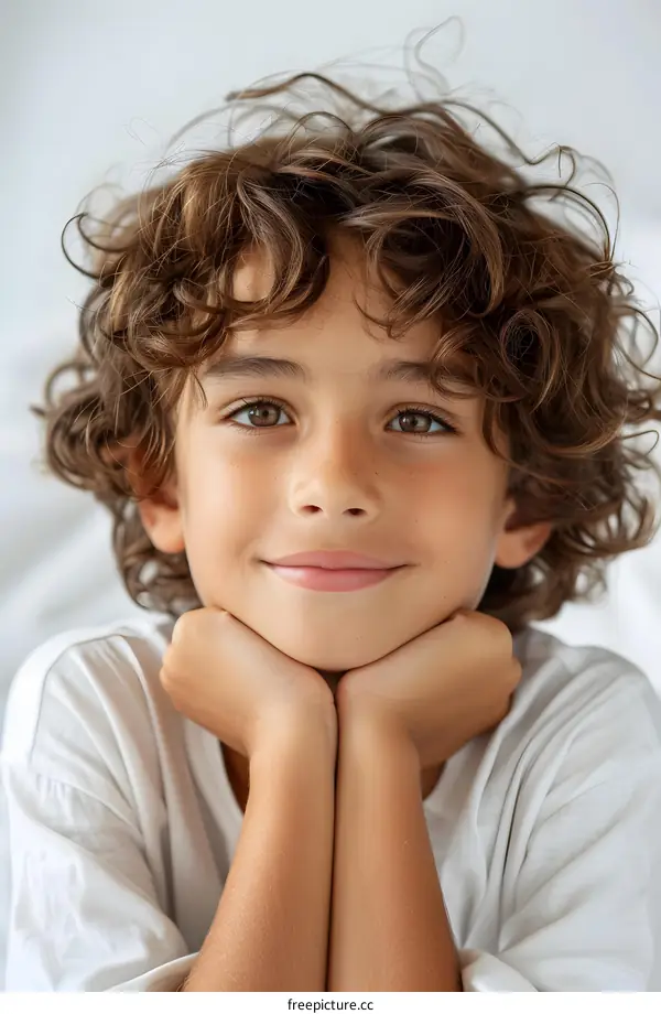 Portrait of a happy smiling boy with curly hair